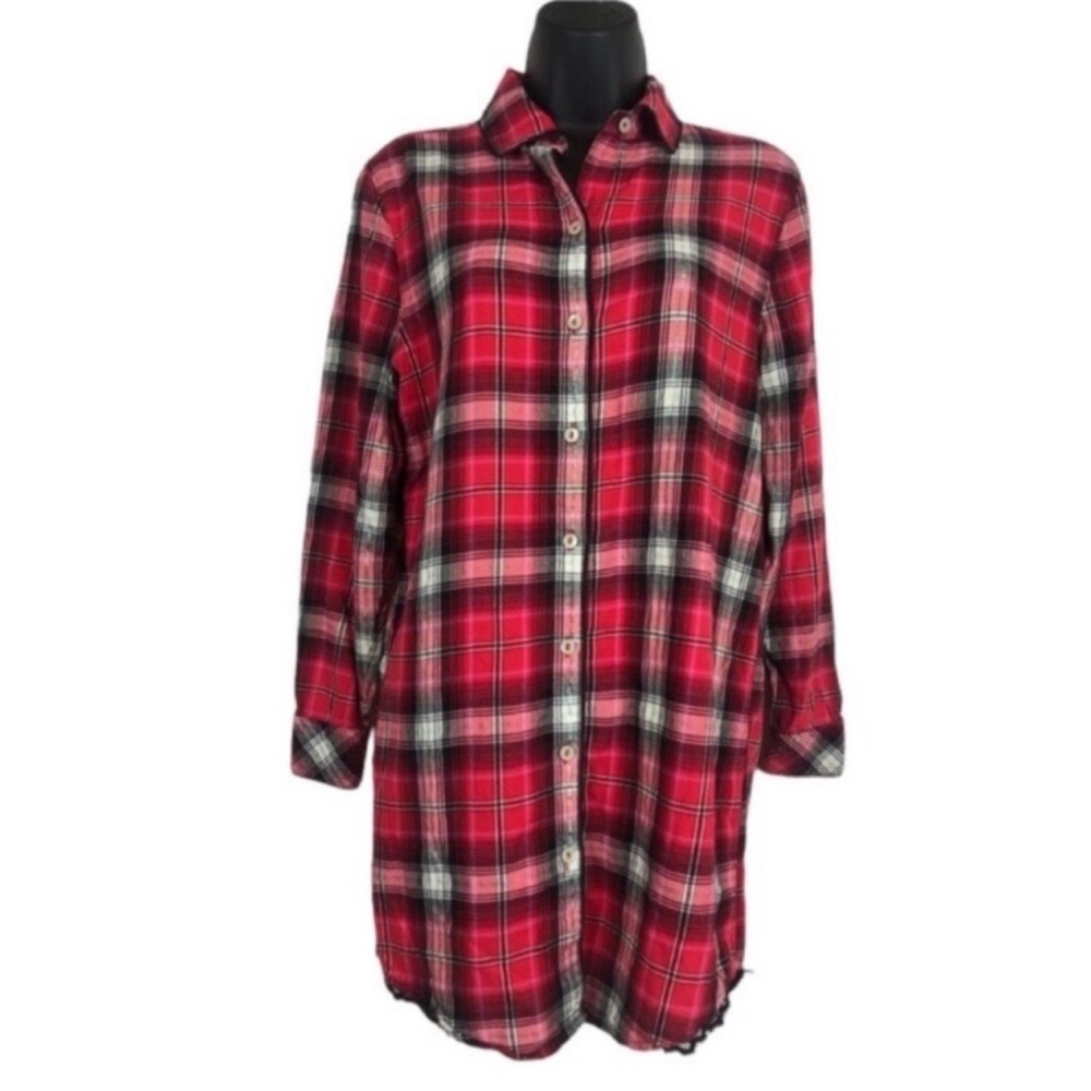 Victoria's Secret Red & Pink Plaid Flannel Nightshirt Women’s Size XSmall